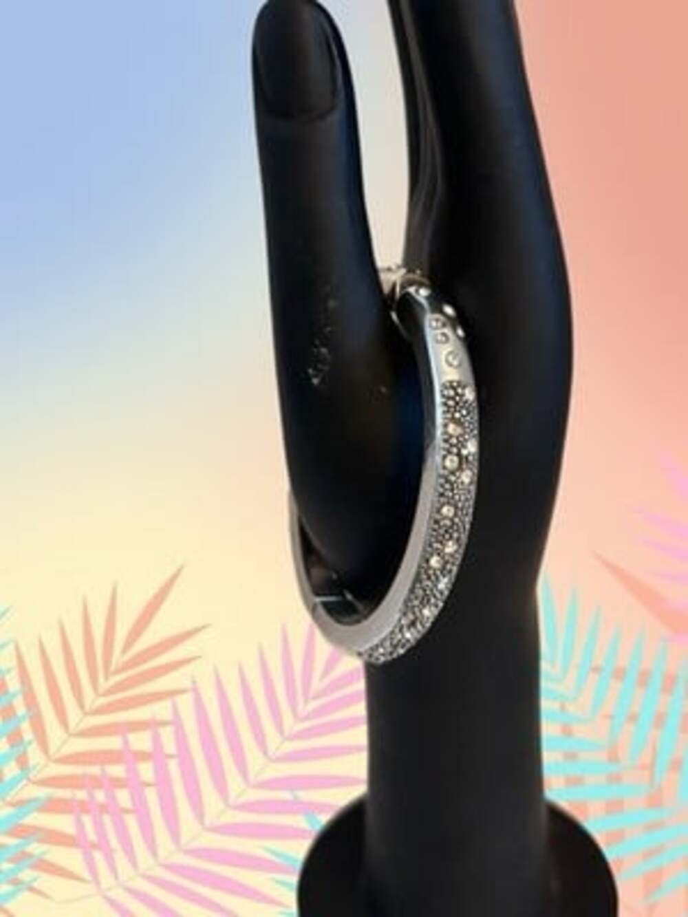 BRIGHTON Gold & Clear Crystals Hammered Silver Hinged Bracelet